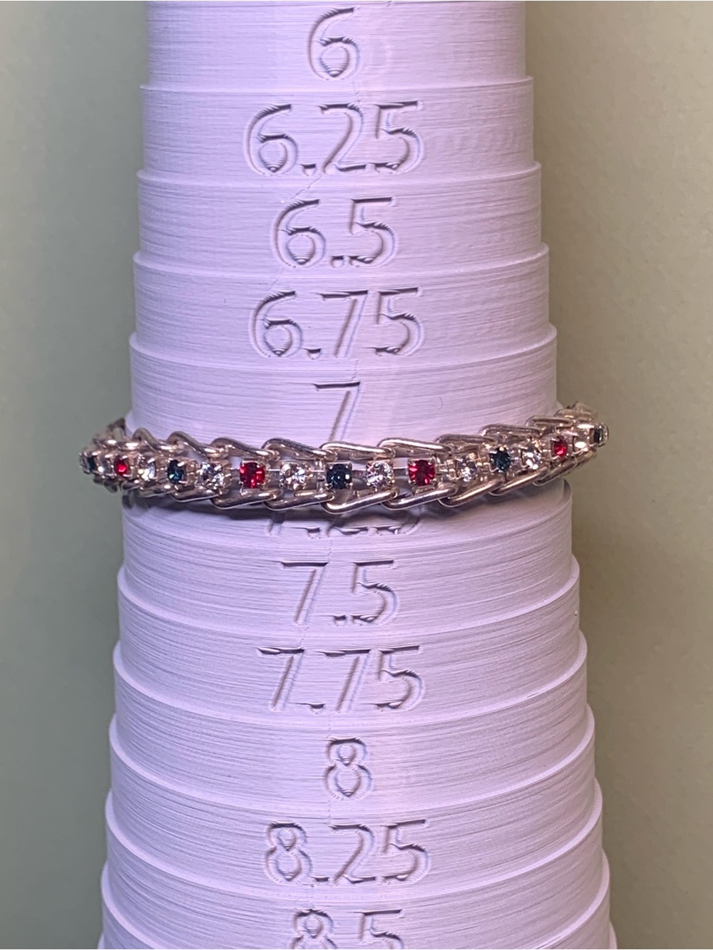 Silver-Tone Red, Clear & Blue Stone Bracelet